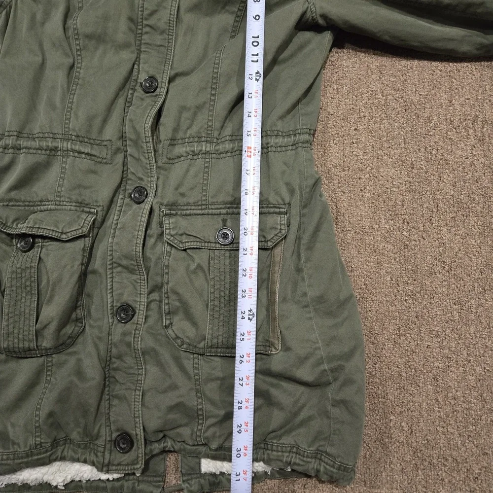 Abercrombie & Fitch Parka Jacket Womens L Green Sherpa Lined Hooded Utility Coat